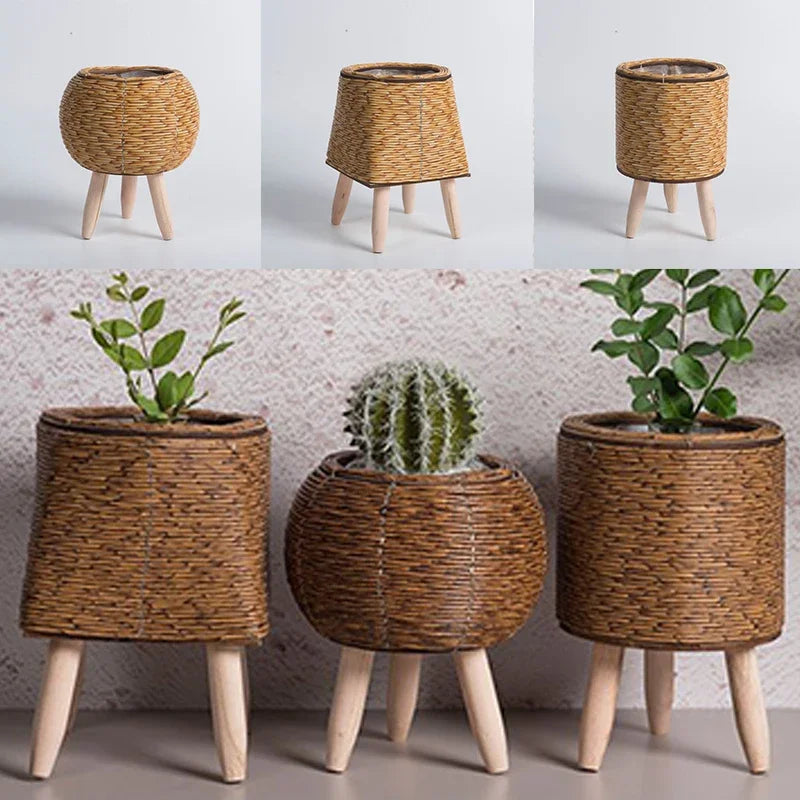 Hand Woven  Nordic Imitation Rattan Flower Pot