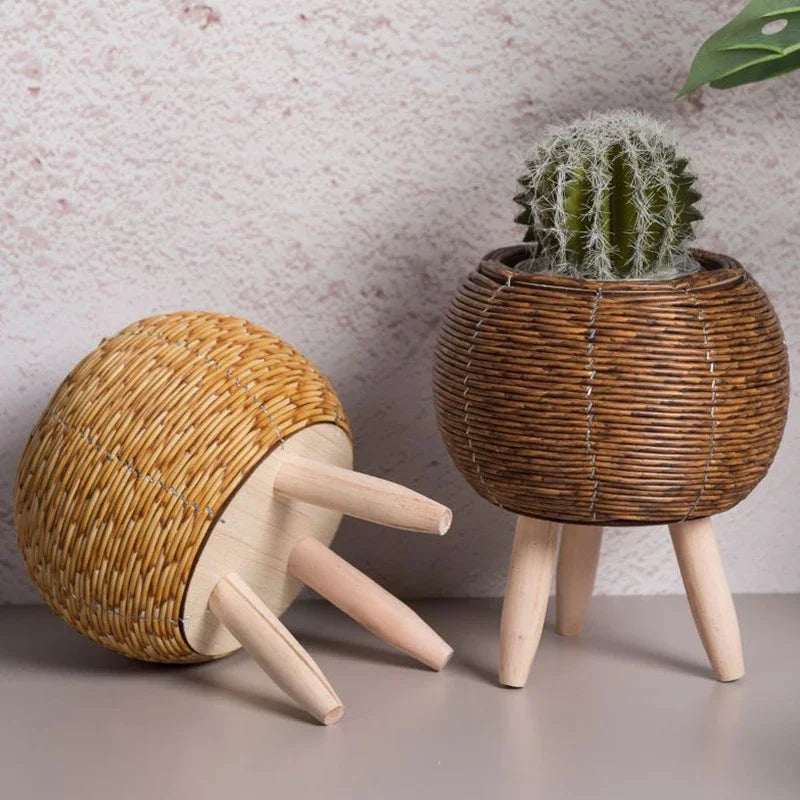 Hand Woven  Nordic Imitation Rattan Flower Pot