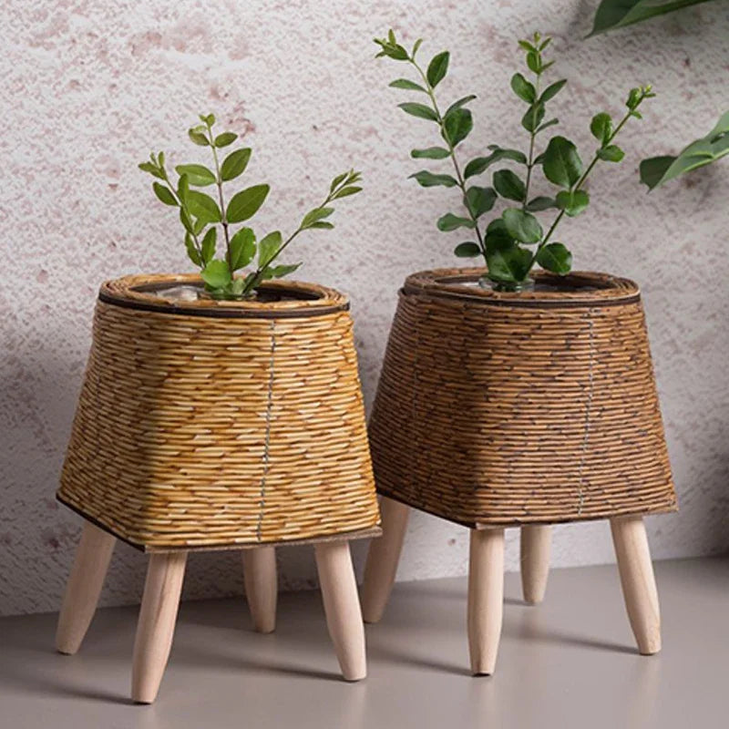 Hand Woven  Nordic Imitation Rattan Flower Pot