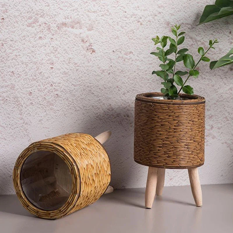 Hand Woven  Nordic Imitation Rattan Flower Pot