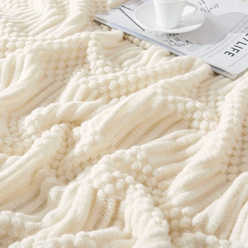 White Boho Knitted Throw Blankets