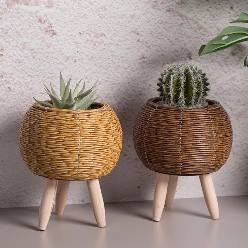 Hand Woven  Nordic Imitation Rattan Flower Pot