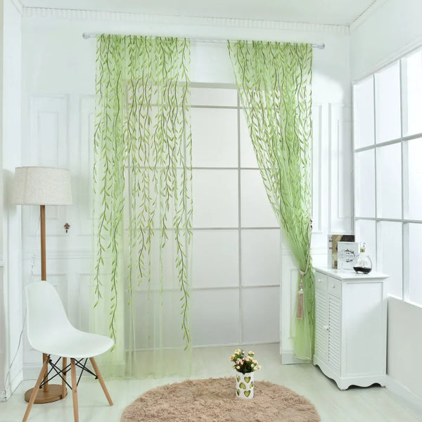 Green Purple Willow Sheer Curtains