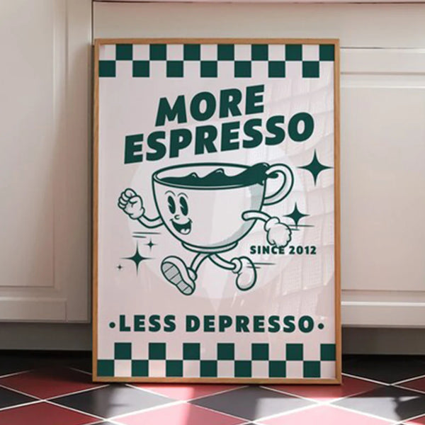 More Espresso Less Depresso Funky Cafe Coffee Quotes Wall Art